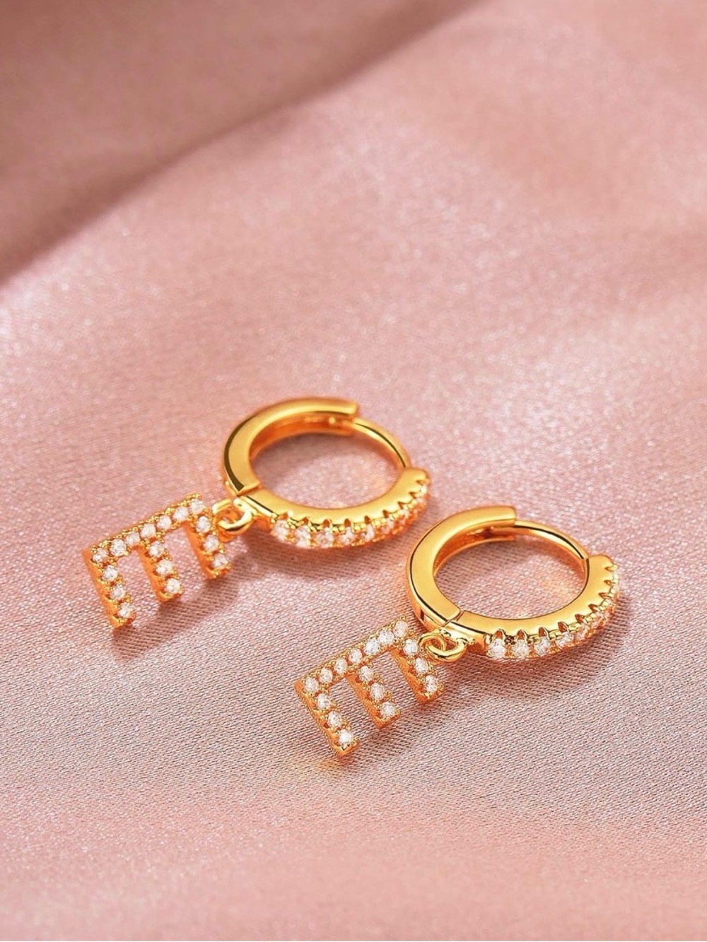 Gold Letter 'M' Pave Huggie Hoop Earrings - Women's Jewelry